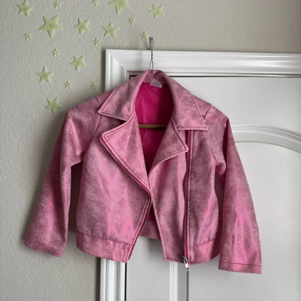 Girl's Pink Glitter Bomber Jacket - XS